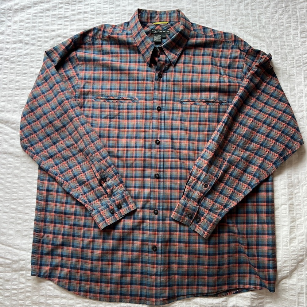 Royal Robbins Plaid Button Down Long Sleeve Outdoor Shirt, XL